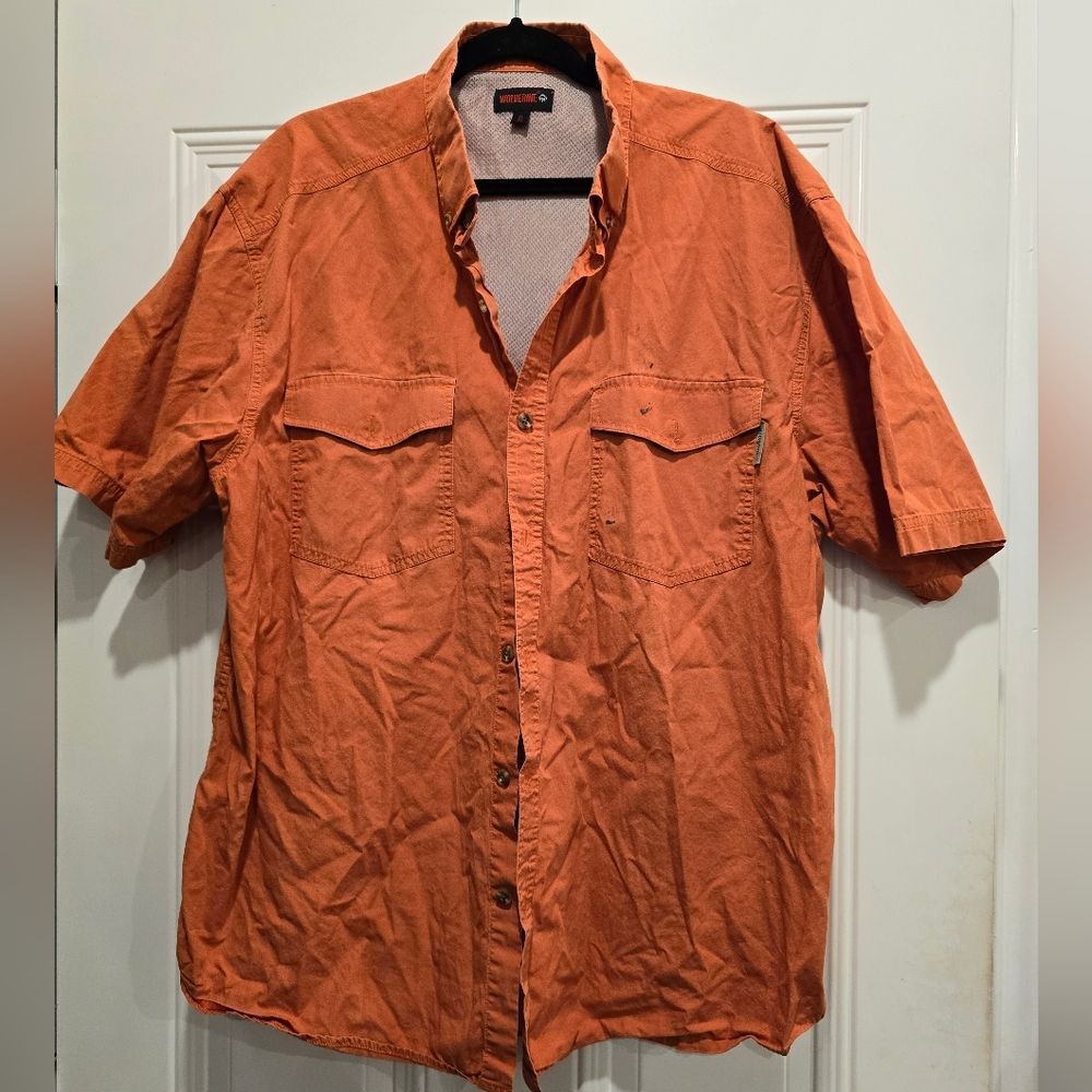 Men's Wolverine Orange Short Sleeve Button Down Shirt, Size XL